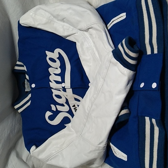 FINAL SALE! RARE! Sigma Refined Greek Blue Wool White Leather Letterman Jacket - Picture 15 of 16